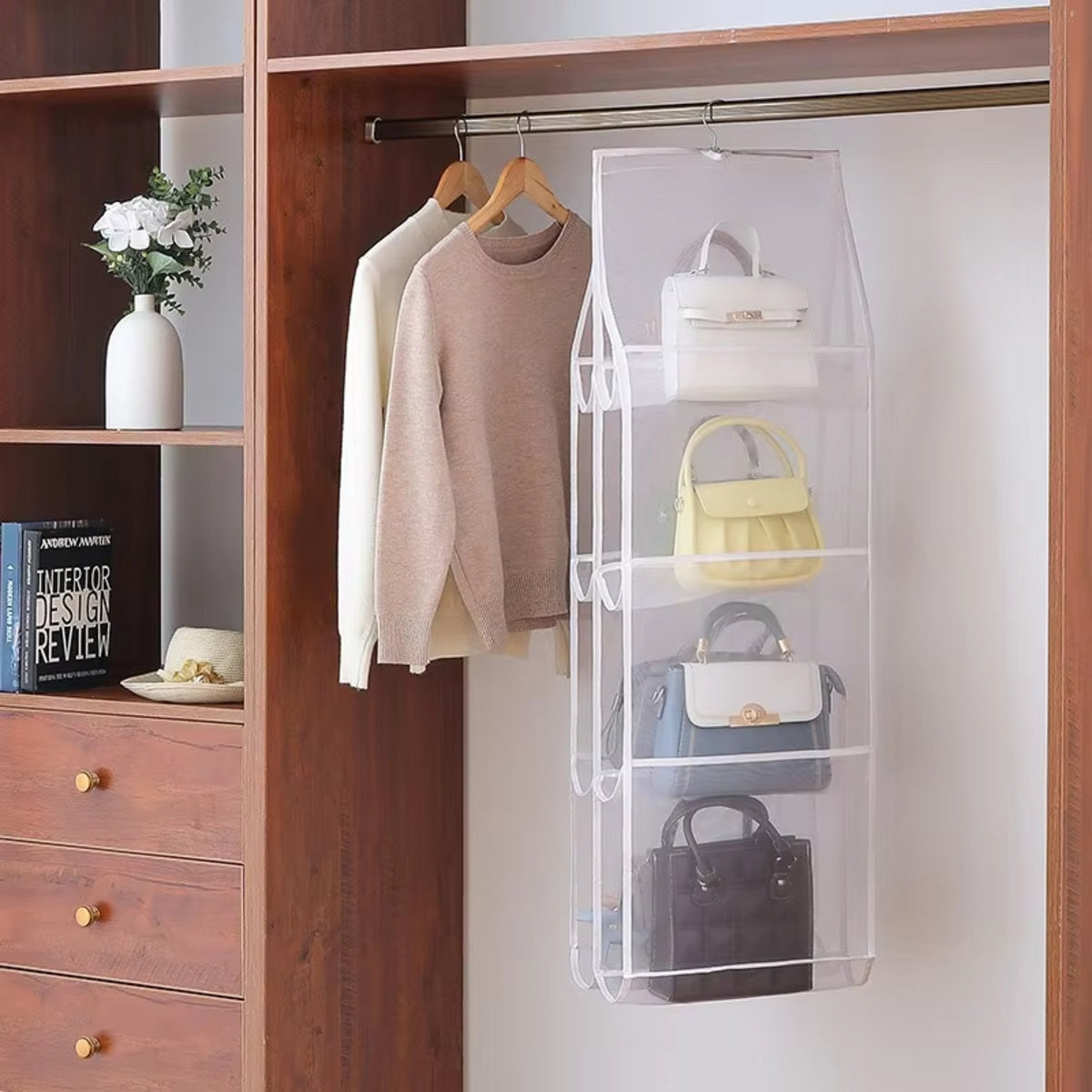 Hangende Handtas Opbergzak Met 8 Pockets Kledingkast Transparante Organizer Stofdichte Deksel Voor Huishoudelijke Allerlei Schoenentas
