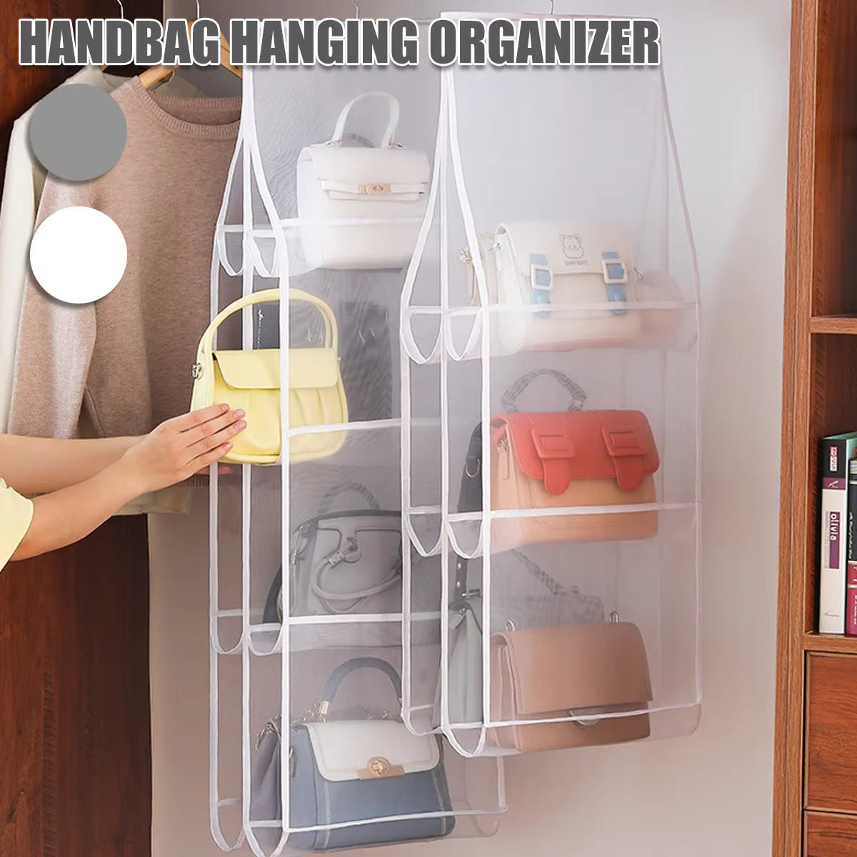 Hangende Handtas Opbergzak Met 8 Pockets Kledingkast Transparante Organizer Stofdichte Deksel Voor Huishoudelijke Allerlei Schoenentas