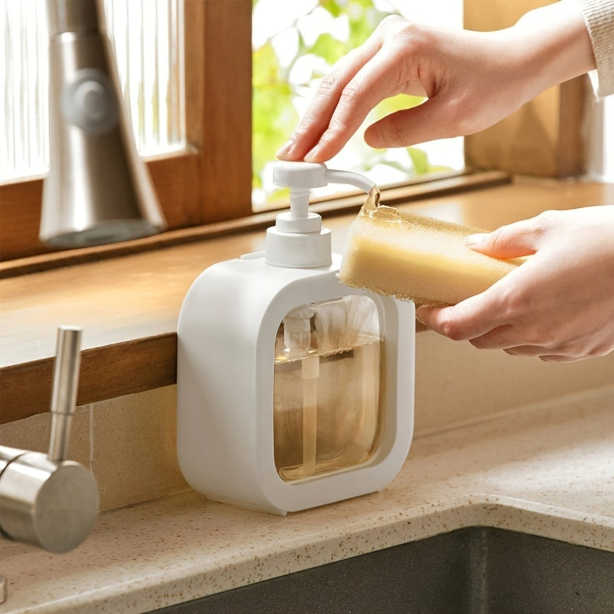 Sponszeepdispenser, 300ml en 500ml afwasmiddel dispenser, navulbare moderne vierkante pompflacon voor lotion, handzeepdispenser voor badkamer, keuken draagbare lege fles, afwasmiddel dispenser