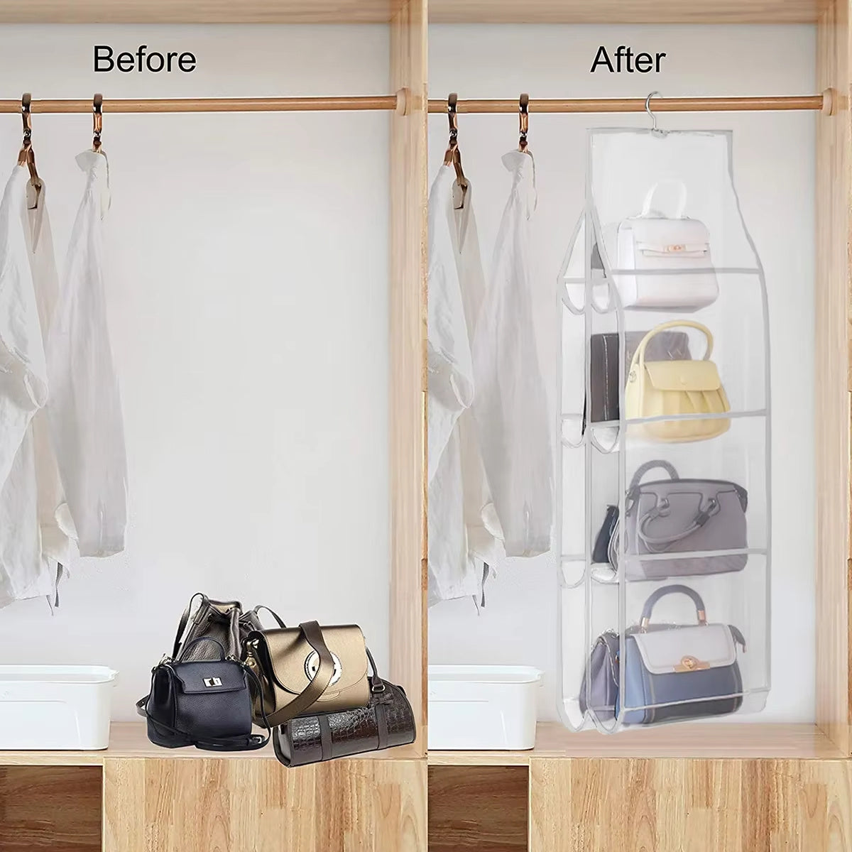 Hangende Handtas Opbergzak Met 8 Pockets Kledingkast Transparante Organizer Stofdichte Deksel Voor Huishoudelijke Allerlei Schoenentas