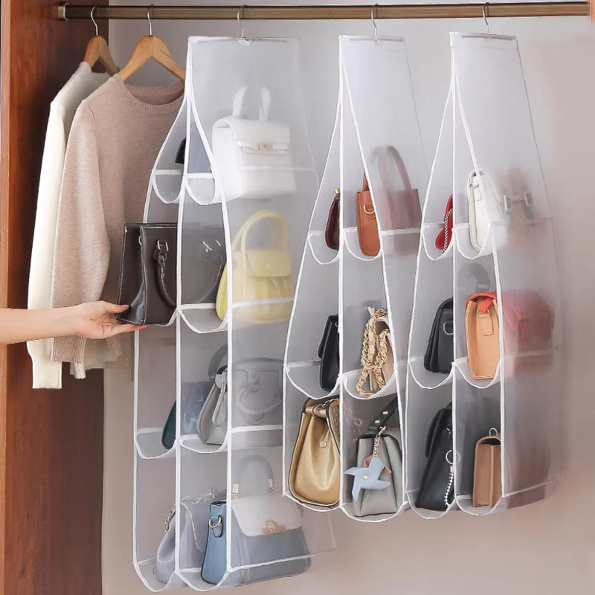 Hangende Handtas Opbergzak Met 8 Pockets Kledingkast Transparante Organizer Stofdichte Deksel Voor Huishoudelijke Allerlei Schoenentas