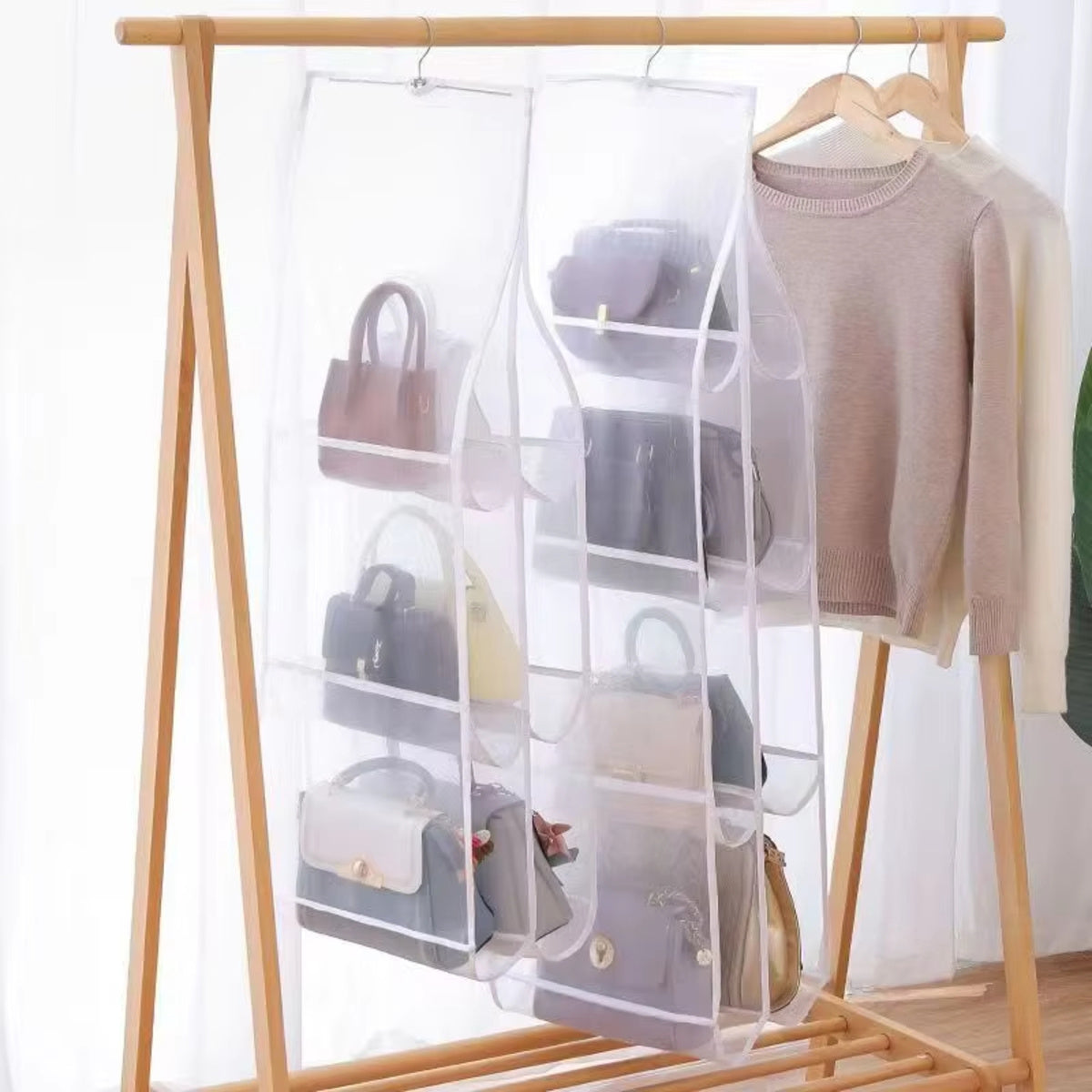 Hangende Handtas Opbergzak Met 8 Pockets Kledingkast Transparante Organizer Stofdichte Deksel Voor Huishoudelijke Allerlei Schoenentas