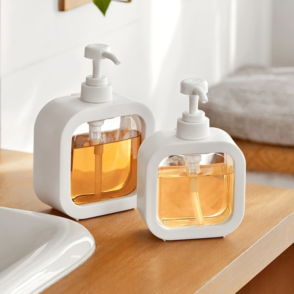 Sponszeepdispenser, 300ml en 500ml afwasmiddel dispenser, navulbare moderne vierkante pompflacon voor lotion, handzeepdispenser voor badkamer, keuken draagbare lege fles, afwasmiddel dispenser
