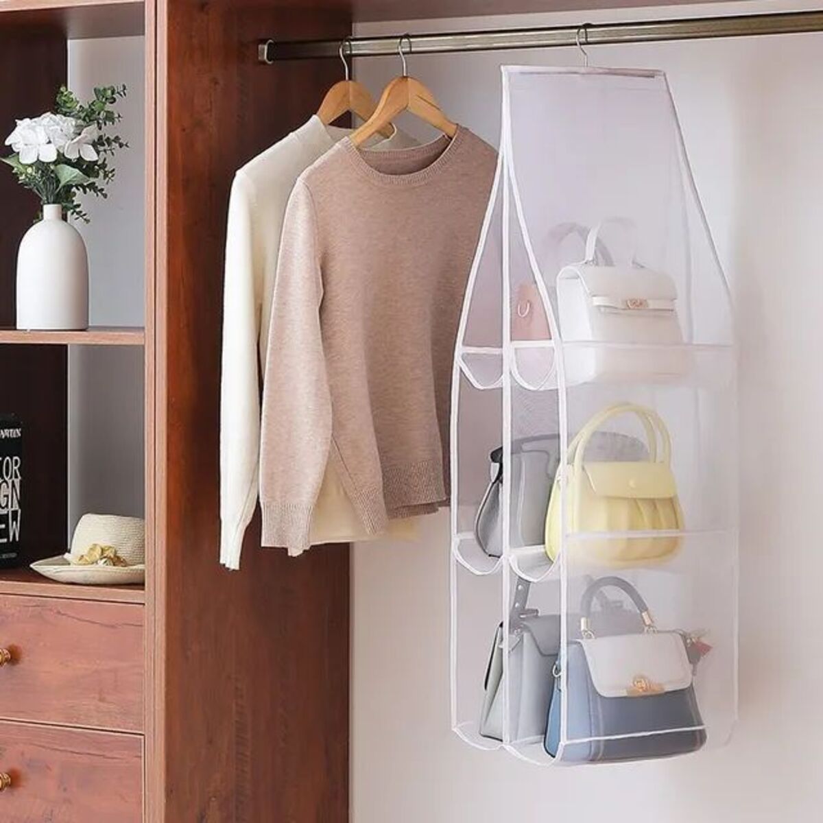 Hangende Handtas Opbergzak Met 8 Pockets Kledingkast Transparante Organizer Stofdichte Deksel Voor Huishoudelijke Allerlei Schoenentas
