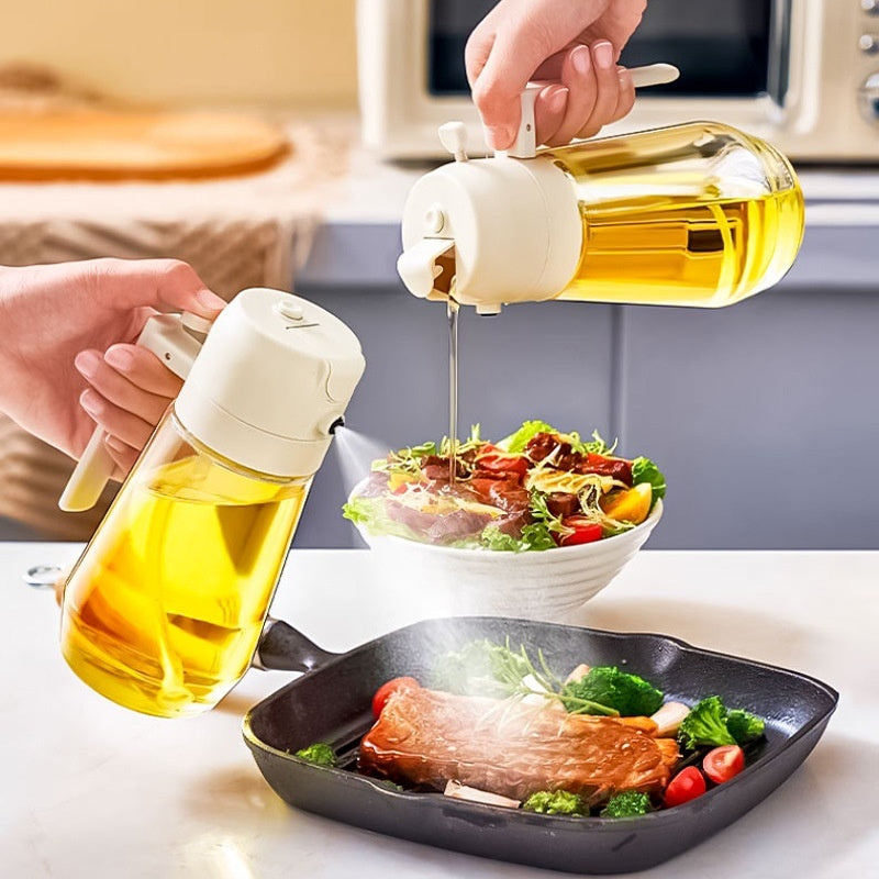 470ML Olijfolie Spuitdispenser Voor Koken BBQ 2 In 1 Glazen Olie Azijn Sojasaus Spray Keuken Olie Fles Voor Air Fryer