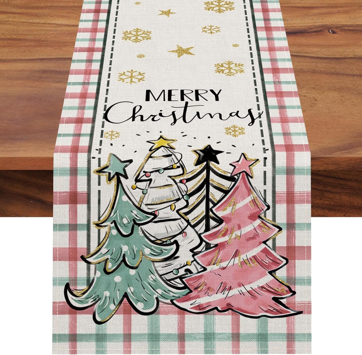 Kerstbomen Vrolijk Kerst Tafelloper, Seizoensgebonden Winter Feest Keuken Eettafel Decoratie Voor Binnen Buiten Thuis Feest Decor 13 X 72 Inch (33 x 183 cm)