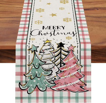 Kerstbomen Vrolijk Kerst Tafelloper, Seizoensgebonden Winter Feest Keuken Eettafel Decoratie Voor Binnen Buiten Thuis Feest Decor 13 X 72 Inch (33 x 183 cm)