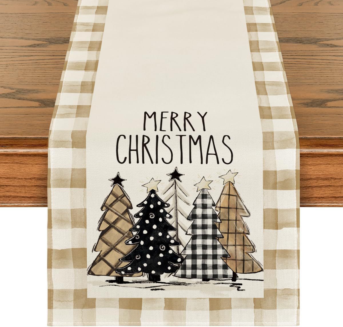 Kerstbomen Vrolijk Kerst Tafelloper, Seizoensgebonden Winter Feest Keuken Eettafel Decoratie Voor Binnen Buiten Thuis Feest Decor 13 X 72 Inch (33 x 183 cm)