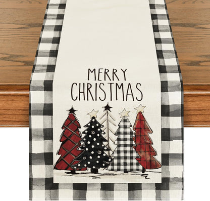 Kerstbomen Vrolijk Kerst Tafelloper, Seizoensgebonden Winter Feest Keuken Eettafel Decoratie Voor Binnen Buiten Thuis Feest Decor 13 X 72 Inch (33 x 183 cm)